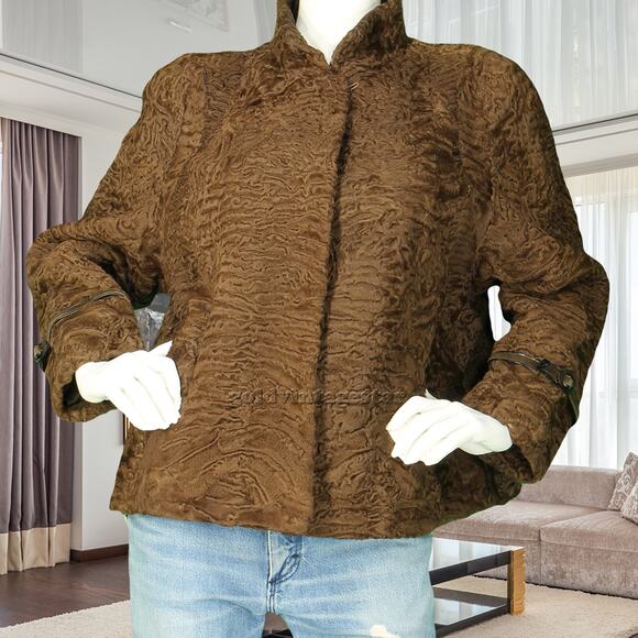 Vintage Swakara Persian Karakul Lamb Fur Brown Jacket XL - Picture 1 of 16